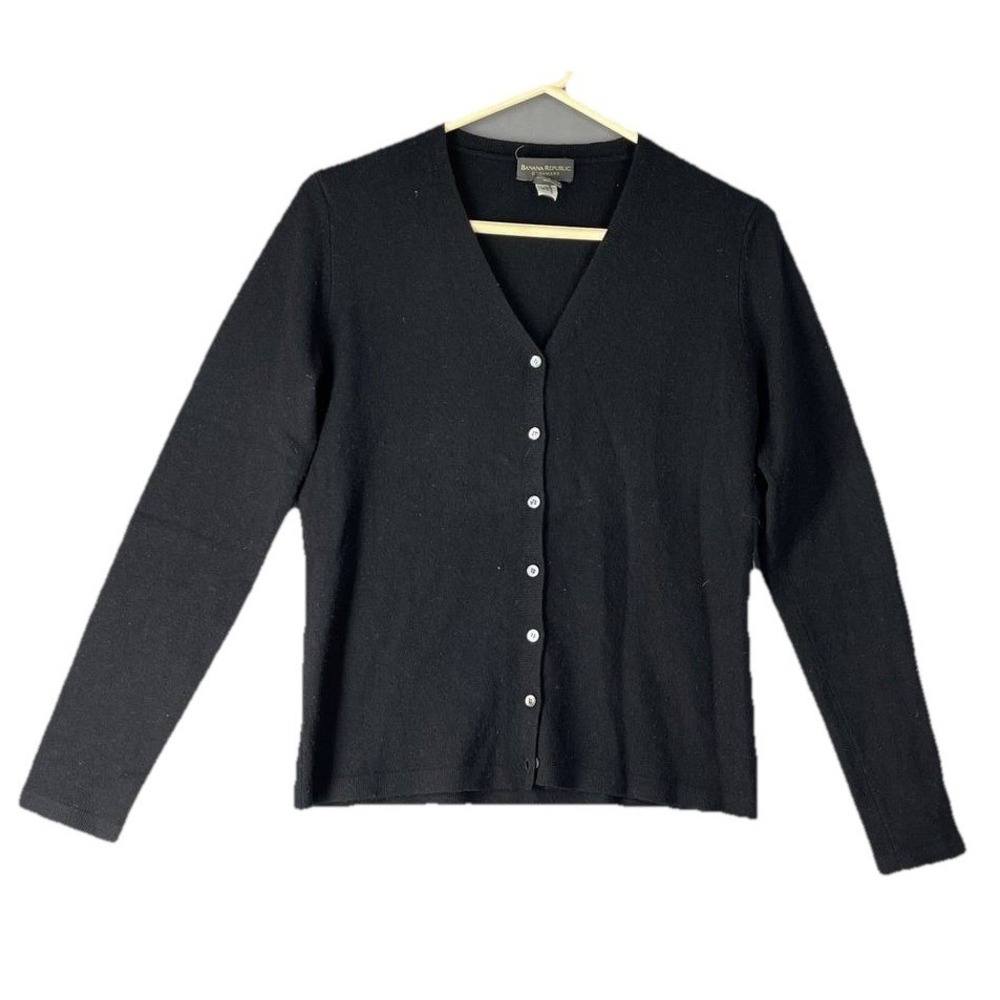Banana Republic Women's Black 100% Cashmere V-Neck Cardigan Sweater Sz S Soft - Picture 2 of 8